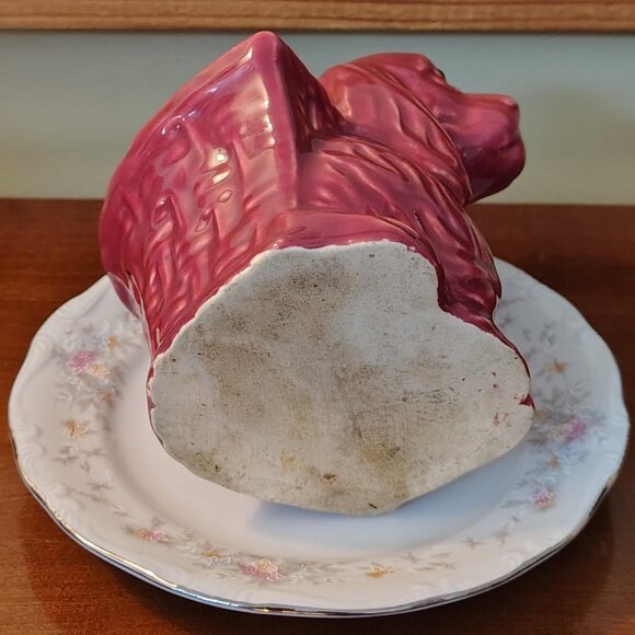 Vintage Pottery Sad Cocker Spaniel Burgundy Weeping Dog Planter He Needs a Home! - Picture 4 of 5